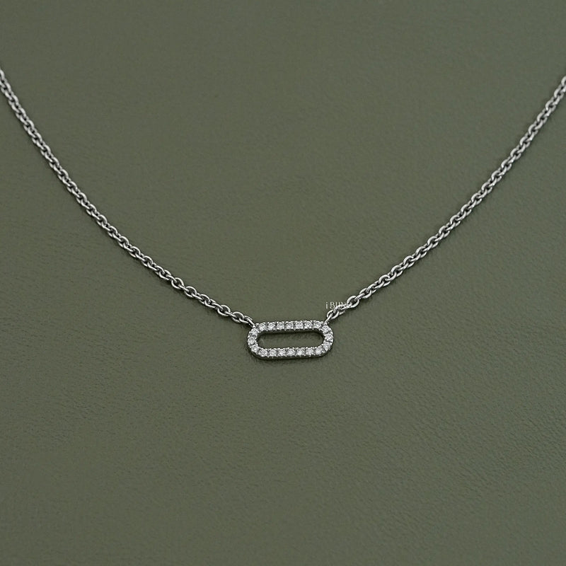 Round Cut Lab Diamond Pave Set Paperclip Necklace