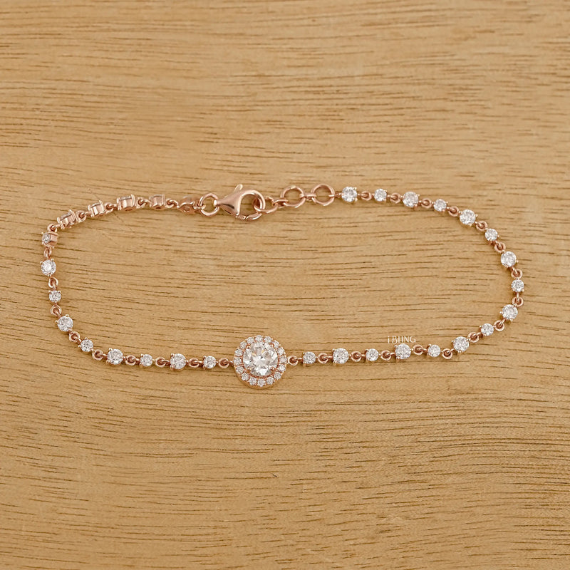 Round Cut CVD Diamond Halo Linked Bridal Bracelet