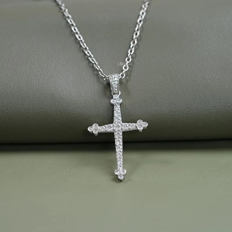 Round Cut Lab Grown Diamond Cross Pendant