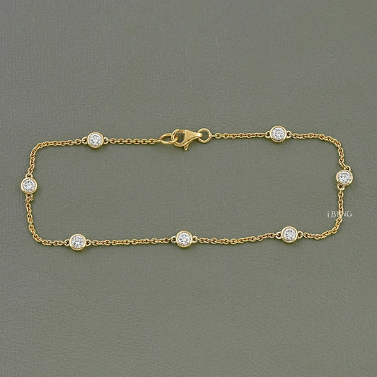 Round Cut Lab Grown Diamond Station Bracelet Chain Bracelet