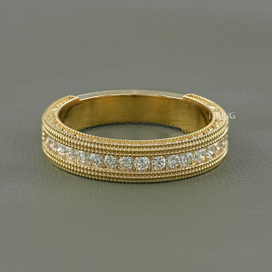 Round Diamond Filigree Set Unisex Wedding Band