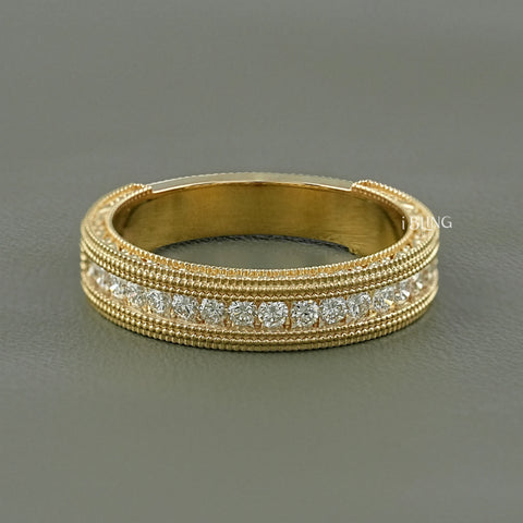 Round Diamond Filigree Set Unisex Wedding Band