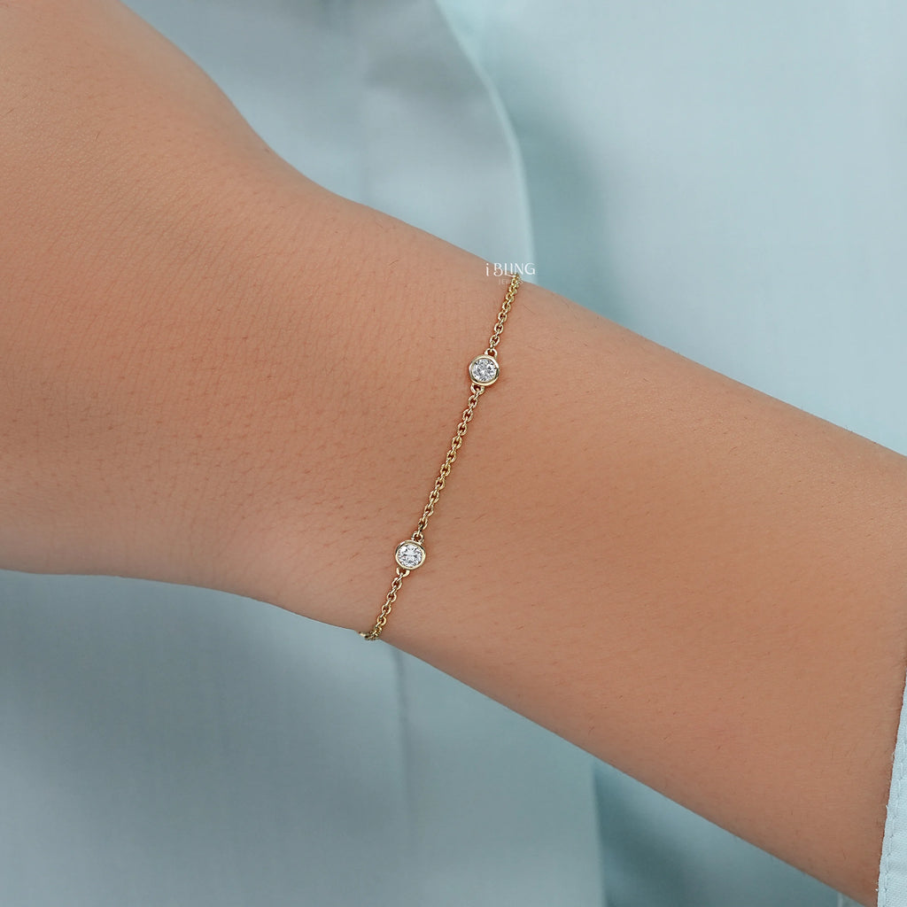 Round Cut Lab Grown Diamond Station Bracelet