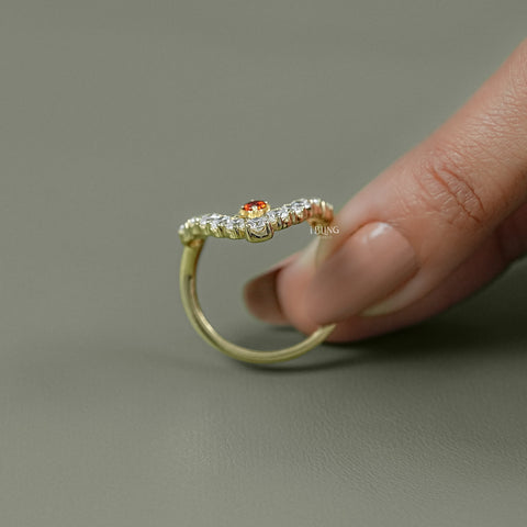 Yellow Gold Ruby & Round Diamond Wishbone Ring