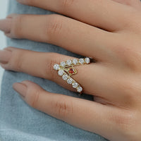 Yellow Gold Ruby & Round Diamond Wishbone Ring