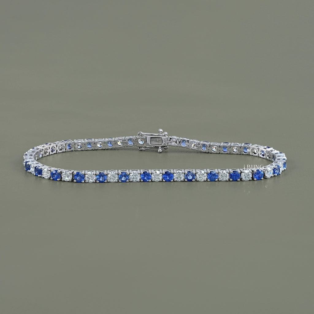Multi Gemstone Round Diamond Tennis Bracelet