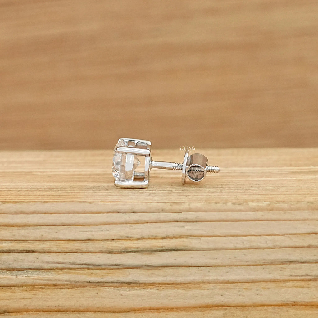 Round Cut Lab Diamond Screw Back Men's Stud Earrings