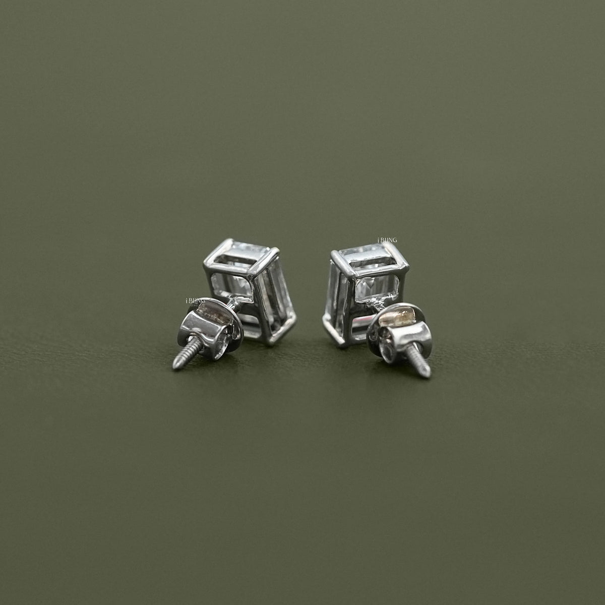 Emerald Cut Lab Grown Diamond Screw Back Earrings