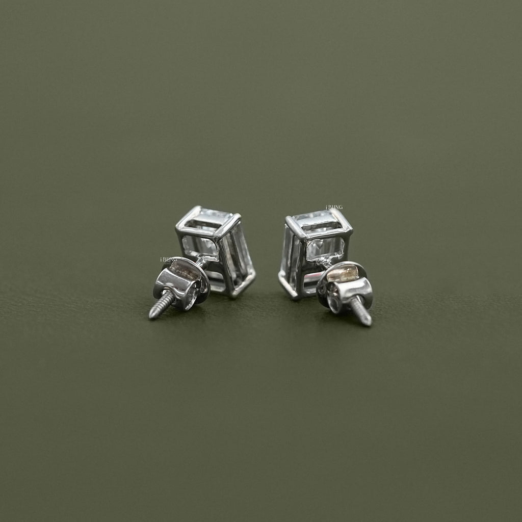 Emerald Cut Lab Grown Diamond Screw Back Earrings