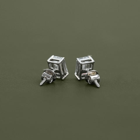 Emerald Cut Lab Grown Diamond Screw Back Earrings