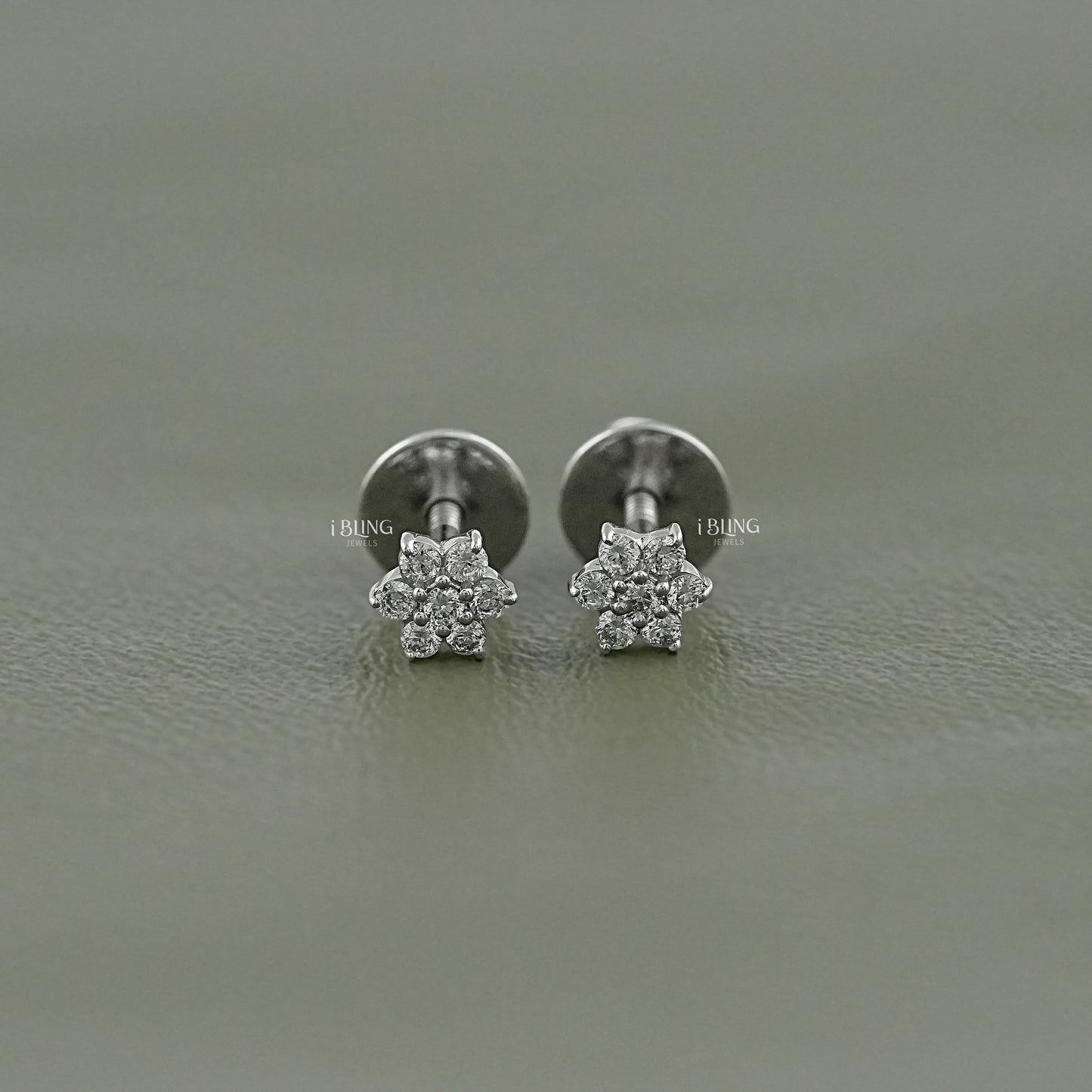 Floral Style Round Diamond Cluster Set Earrings Stud
