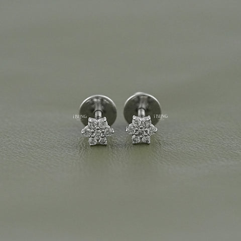 Floral Style Round Diamond Cluster Set Earrings
