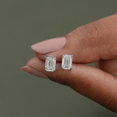 Emerald Cut Lab Grown Diamond Screw Back Earrings