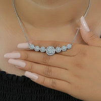 Seven Stone Round Diamond Halo Pendant