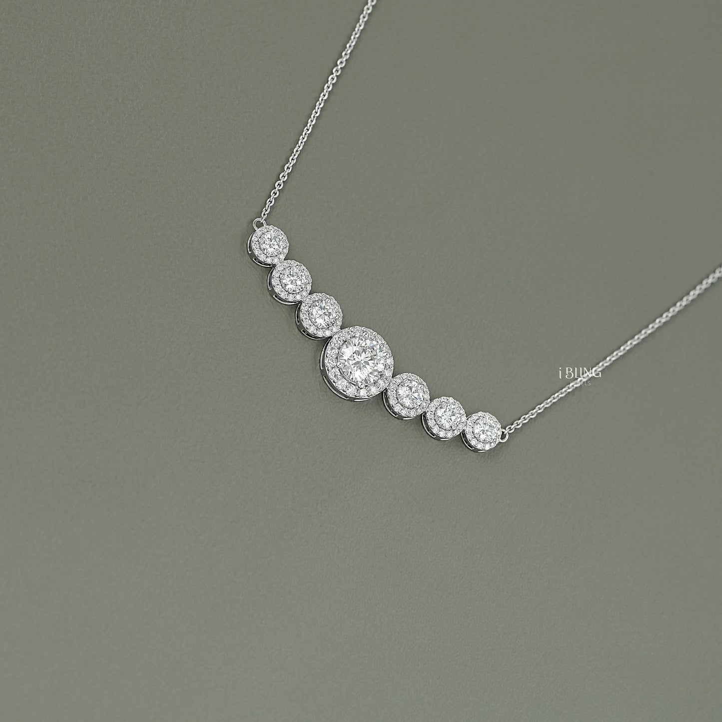 Seven Stone Round Diamond Halo Pendant