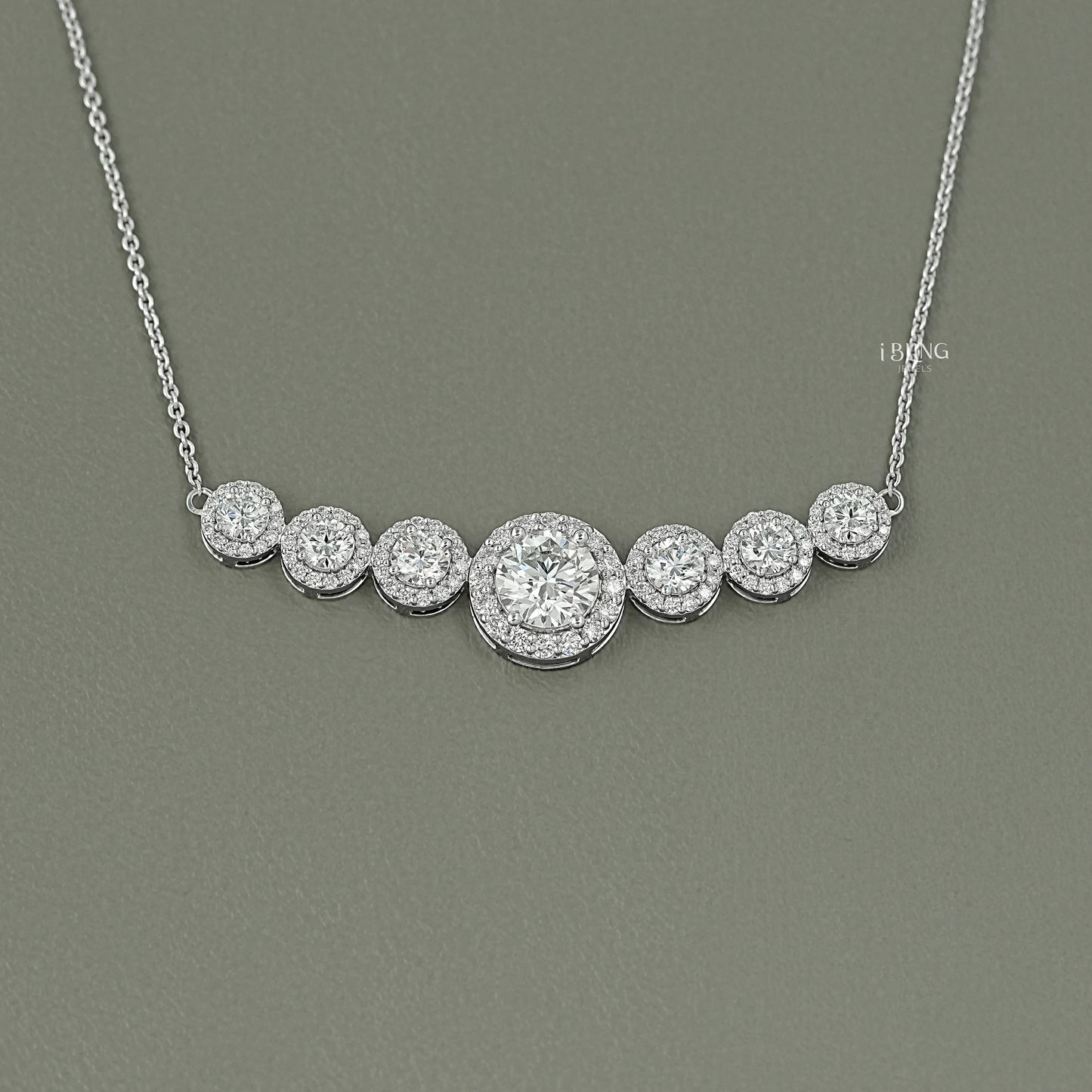 Seven Stone Round Diamond Halo Pendant