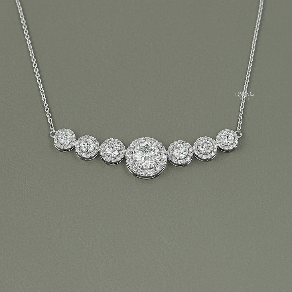 Seven Stone Round Diamond Halo Pendant
