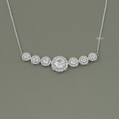 Seven Stone Round Diamond Halo Pendant