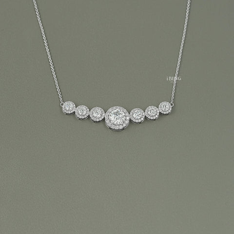 Seven Stone Round Diamond Halo Pendant