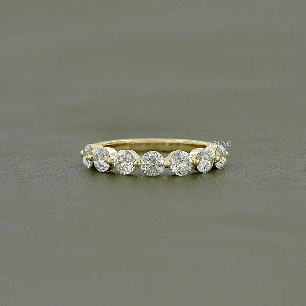 Round Lab Diamond Half Eternity Wedding Band