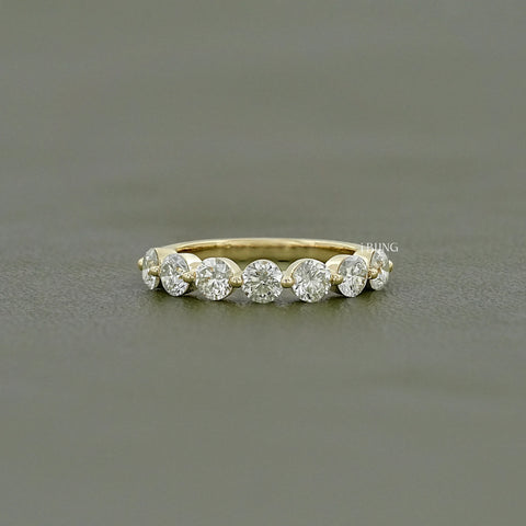 Round Lab Diamond Half Eternity Wedding Band