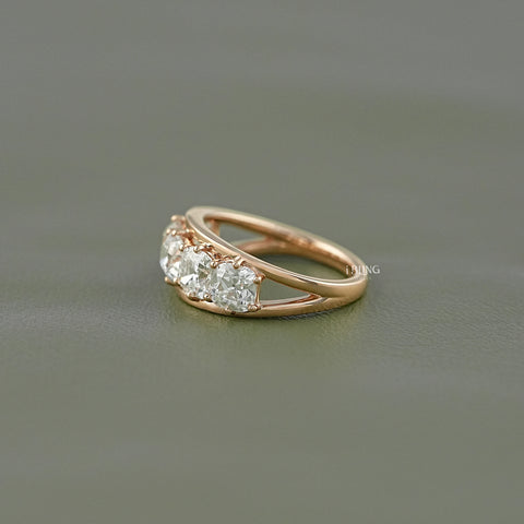 Old Mine Cushion Diamond Split Shank Five Stone Band