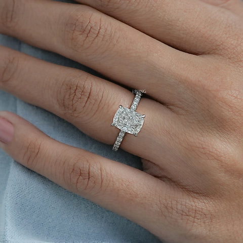 Cushion Cut Lab Diamond Solitaire Hidden Halo Ring