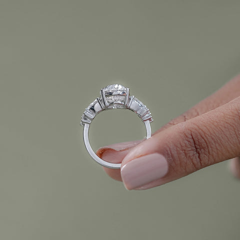 Oval Cut Lab Diamond Solitaire Accent Engagement Ring