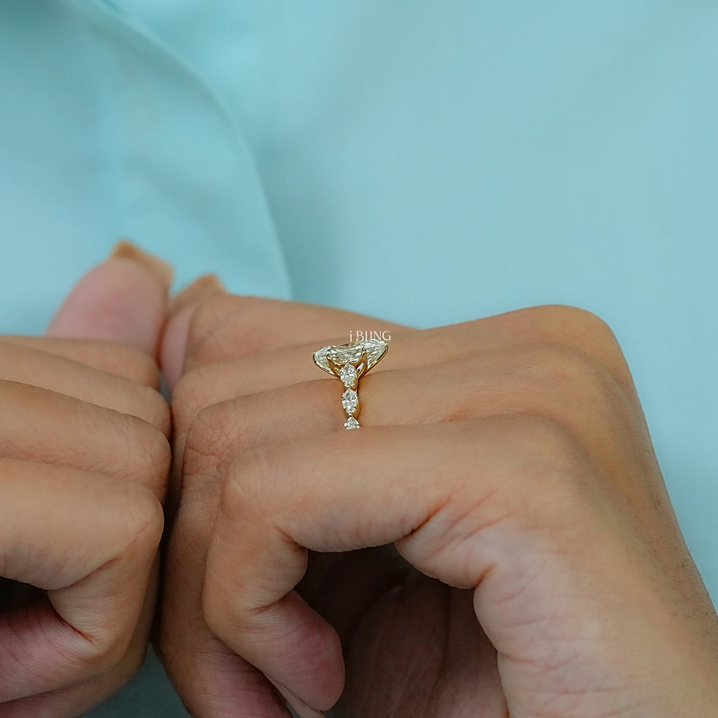 Elongated Cushion Lab Diamond Accent Engagement Ring