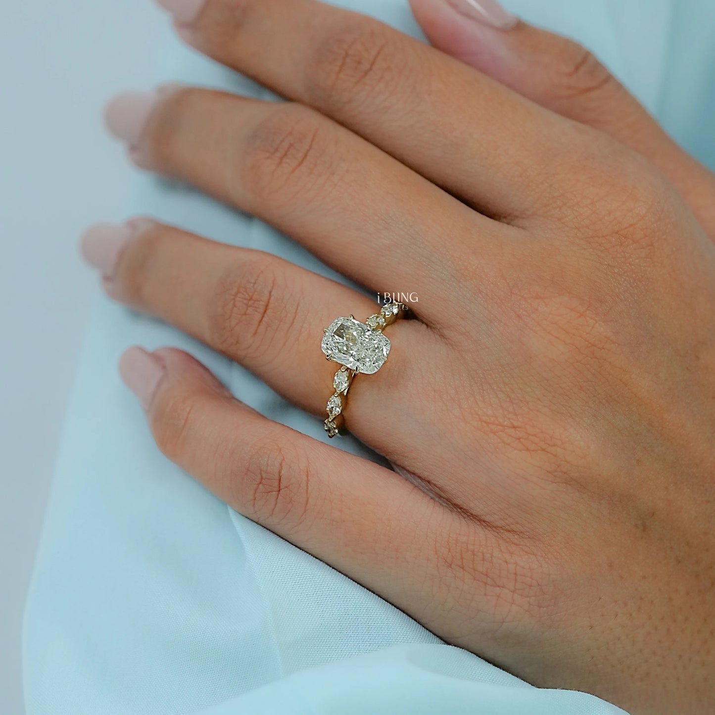 Elongated Cushion Lab Diamond Accent Engagement Ring