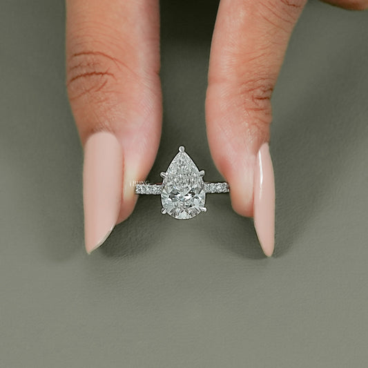Pear Cut Lab Diamond Hidden Halo Accent Ring Solitaire Accent Ring