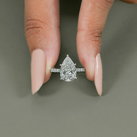 Pear Cut Lab Diamond Hidden Halo Accent Ring