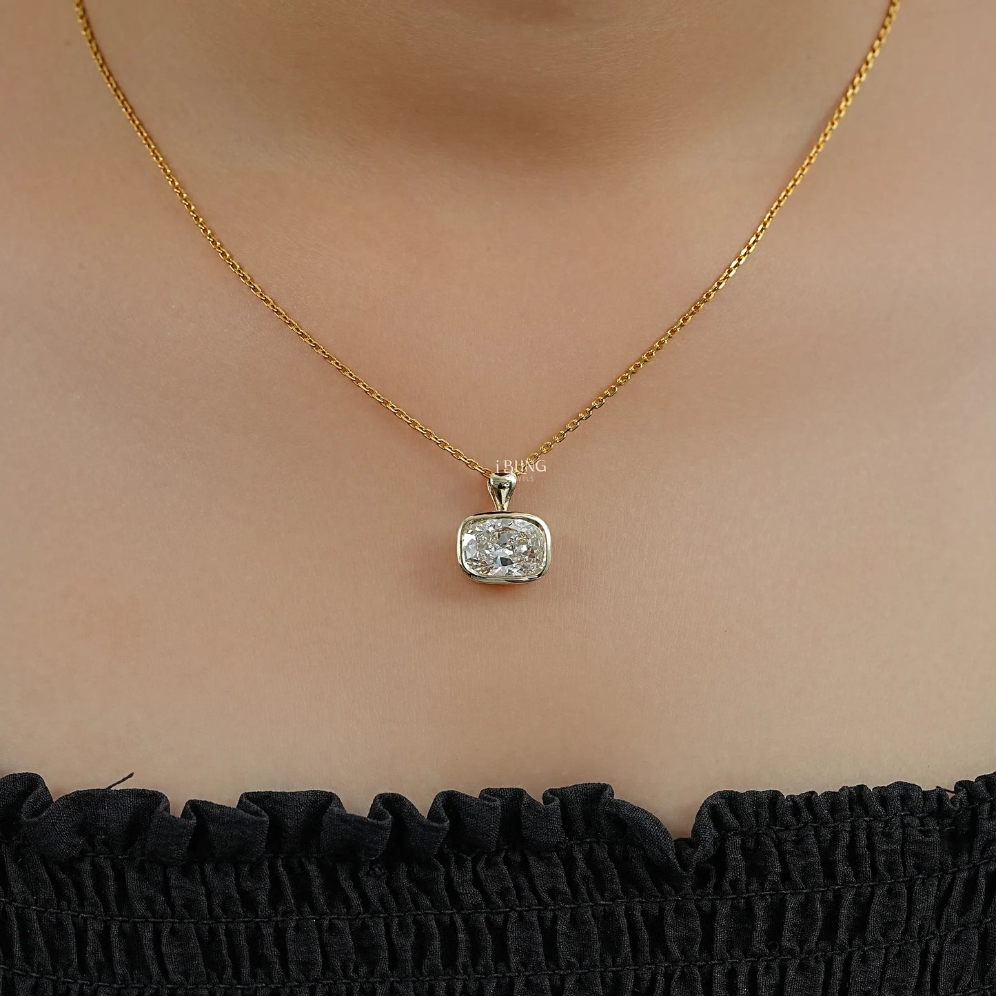 Cushion Cut Lab Diamond Bezel Set Wedding Necklace