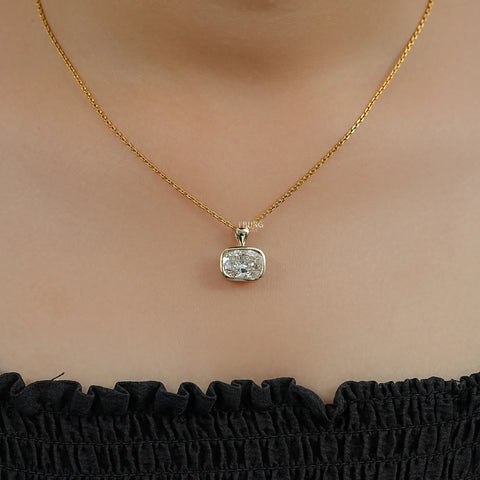 Cushion Cut Lab Diamond Bezel Set Wedding Necklace
