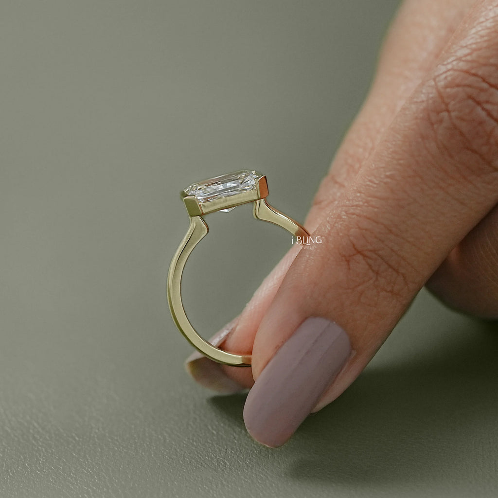 Radiant Cut East West Half Bezel Set Engagement Ring