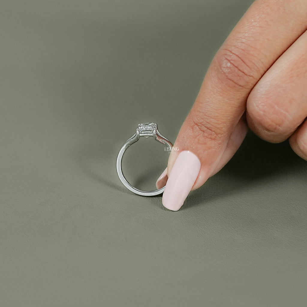 Emerald Cut Lab Diamond Solitaire Split Shank Ring