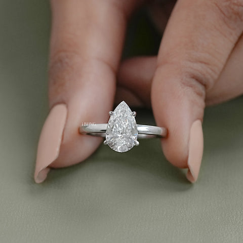 Pear Cut Lab Grown Diamond Solitaire Engagement Ring