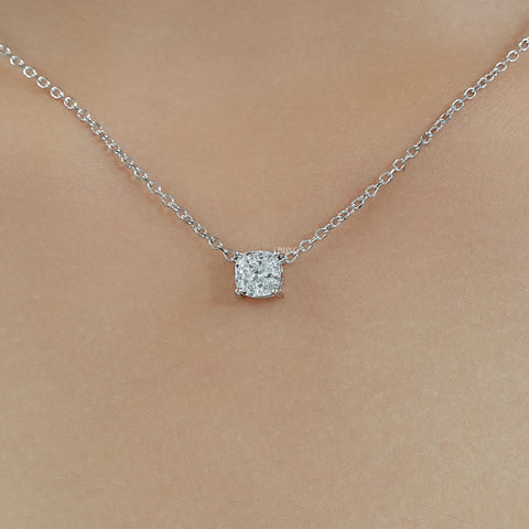 Square Cushion Lab Grown Diamond Solitaire Pendant Necklace