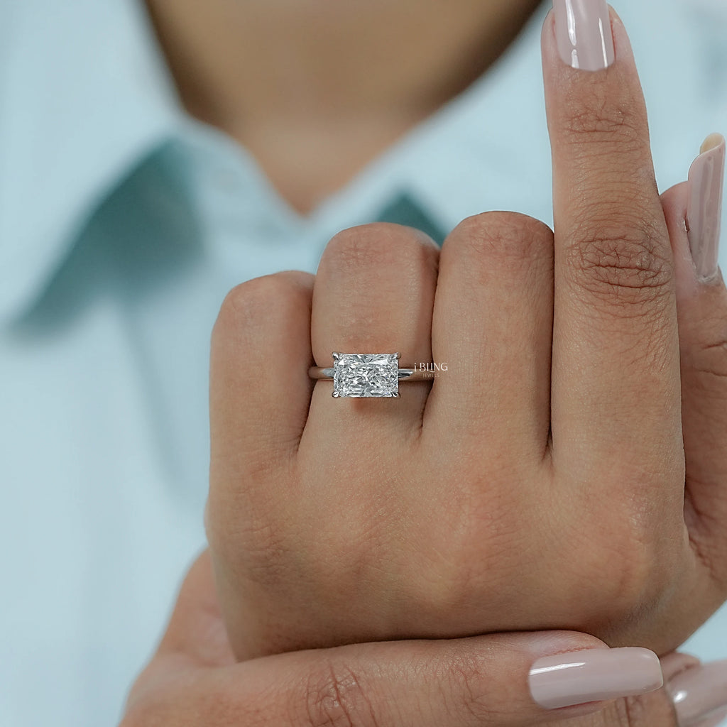 Radiant Lab Grown Diamond East West Solitaire Ring