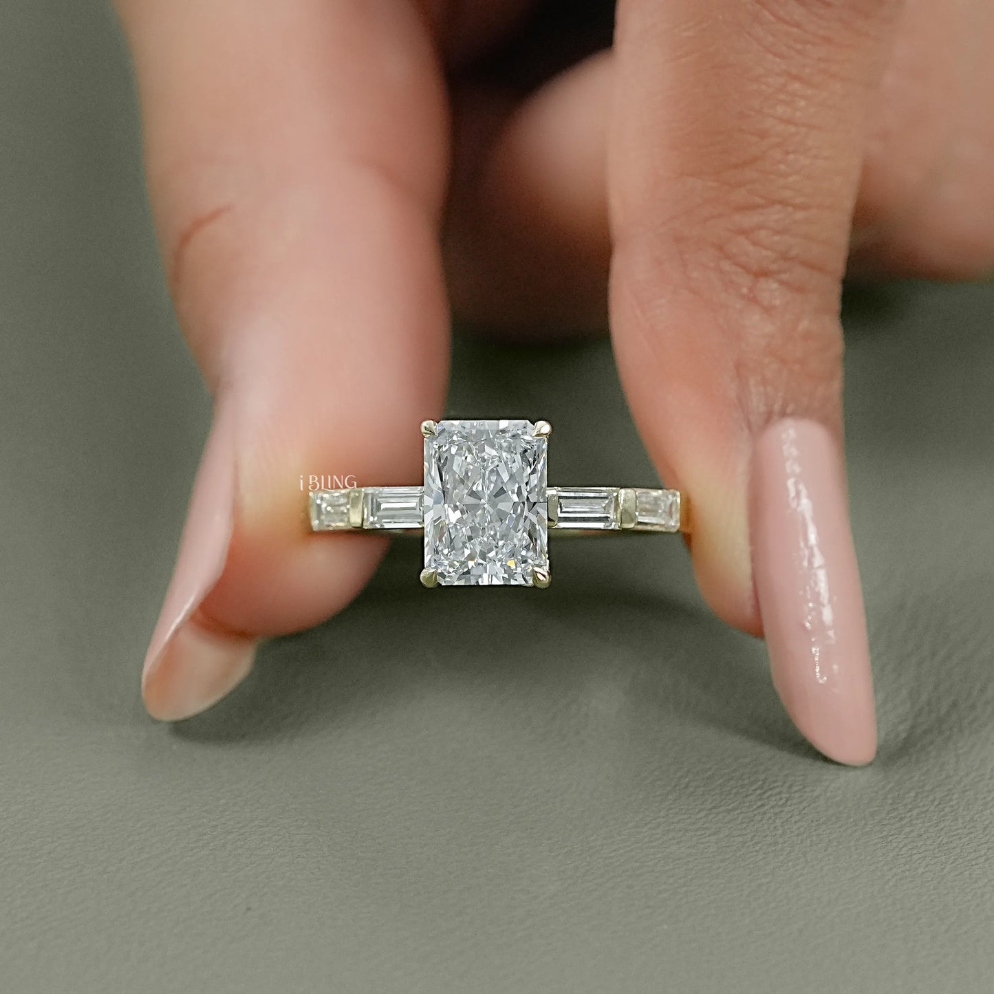 Radiant And Baguette Lab Diamond Solitaire Accent Ring Halo Ring