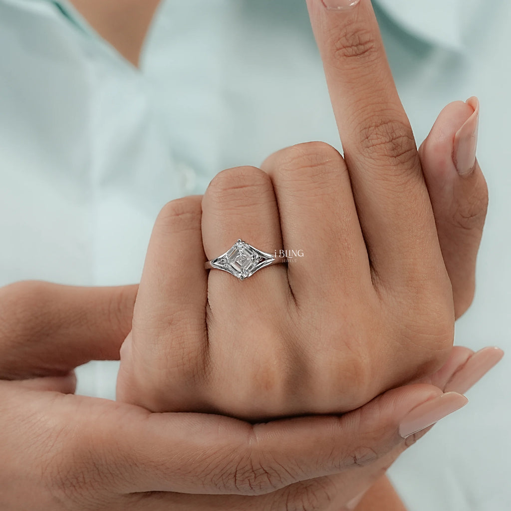 Asscher Lab Grown Diamond Solitaire Engagement Ring