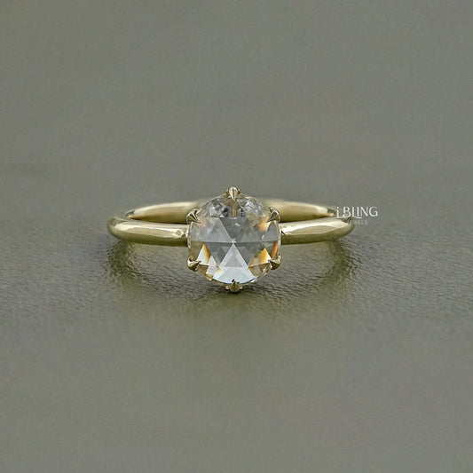 Round Rose Cut Lab Diamond Solitaire Ring Solitaire Ring