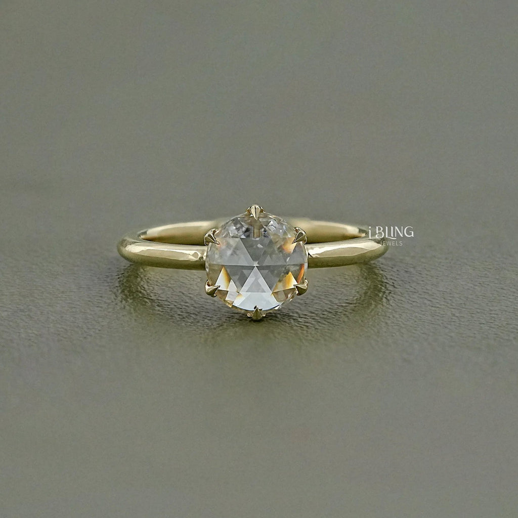 Round Rose Cut Lab Diamond Solitaire Ring