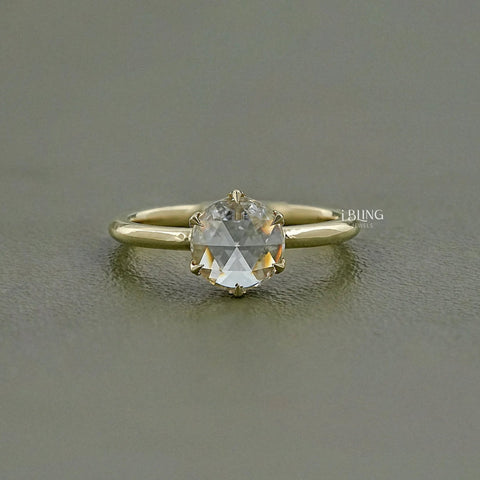 Round Rose Cut Lab Diamond Solitaire Ring