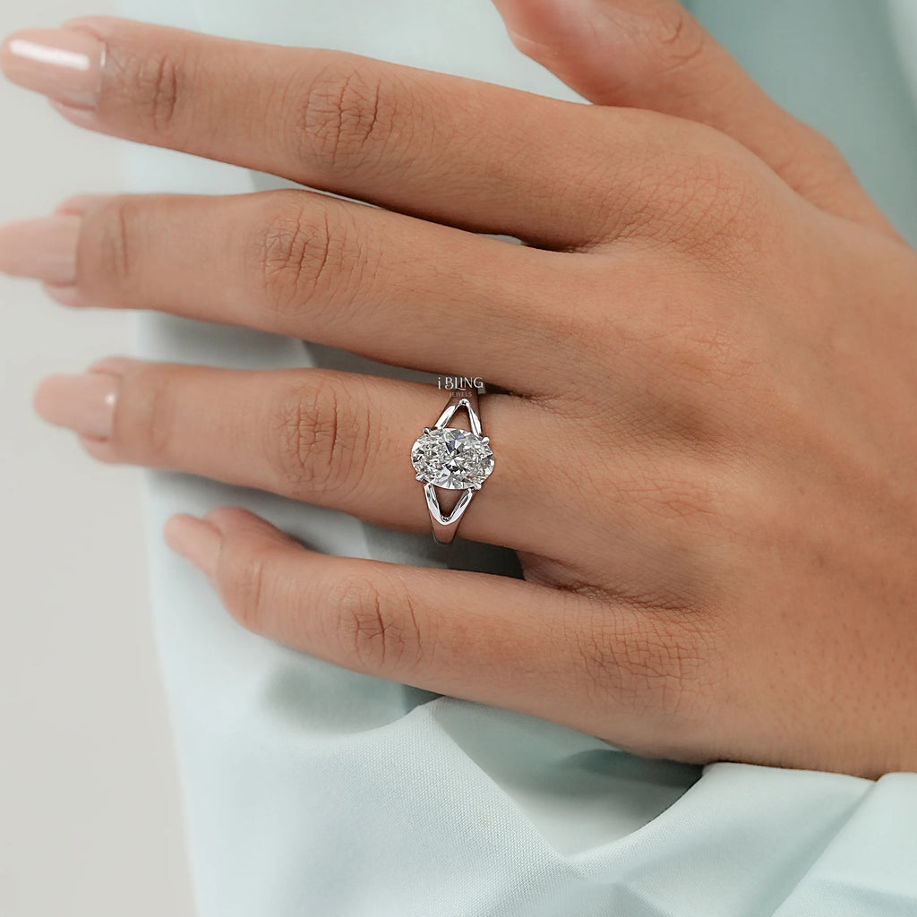 Oval Lab Diamond Split Shank Engagement Ring