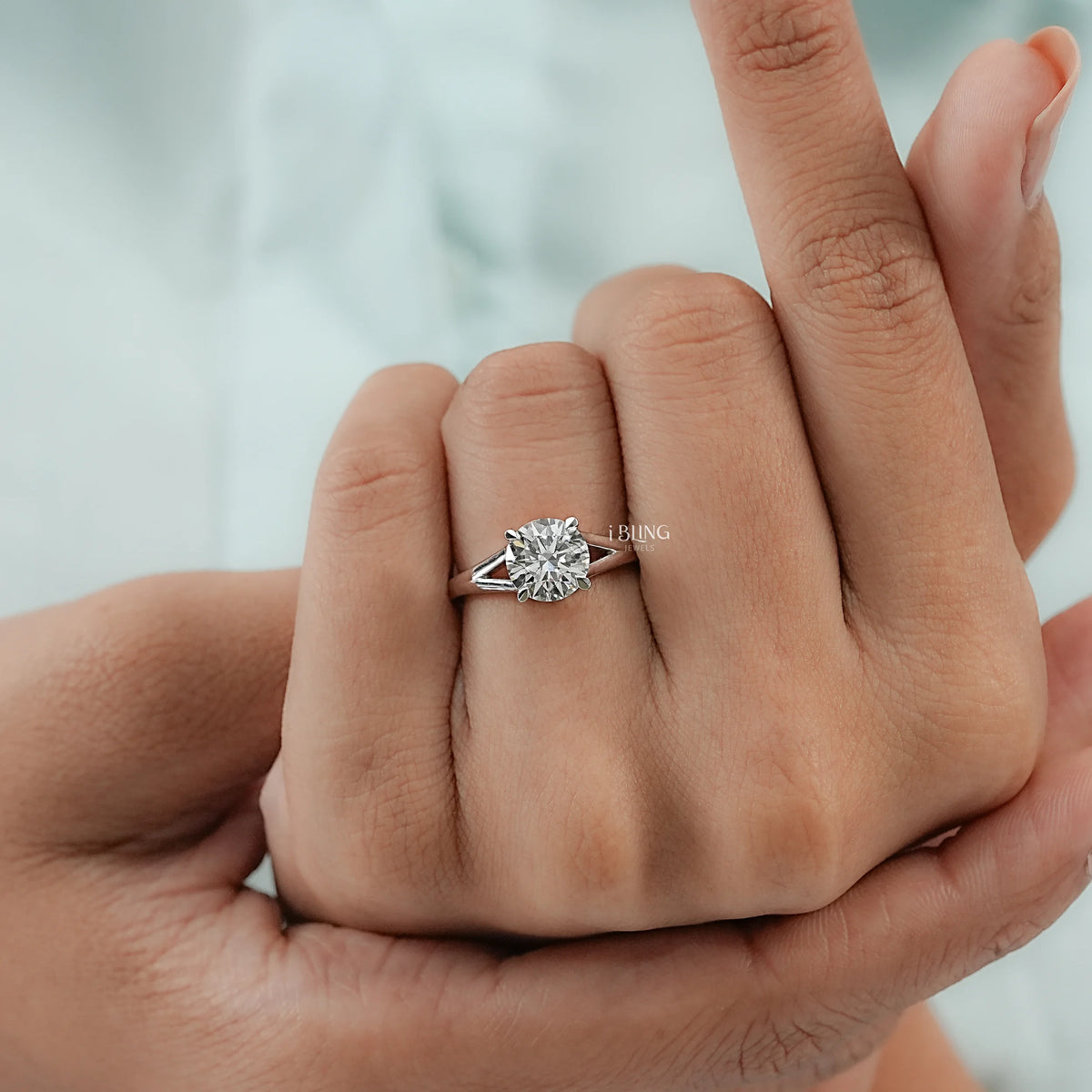 Round Cut Lab Grown Diamond Split Shank Solitaire Ring