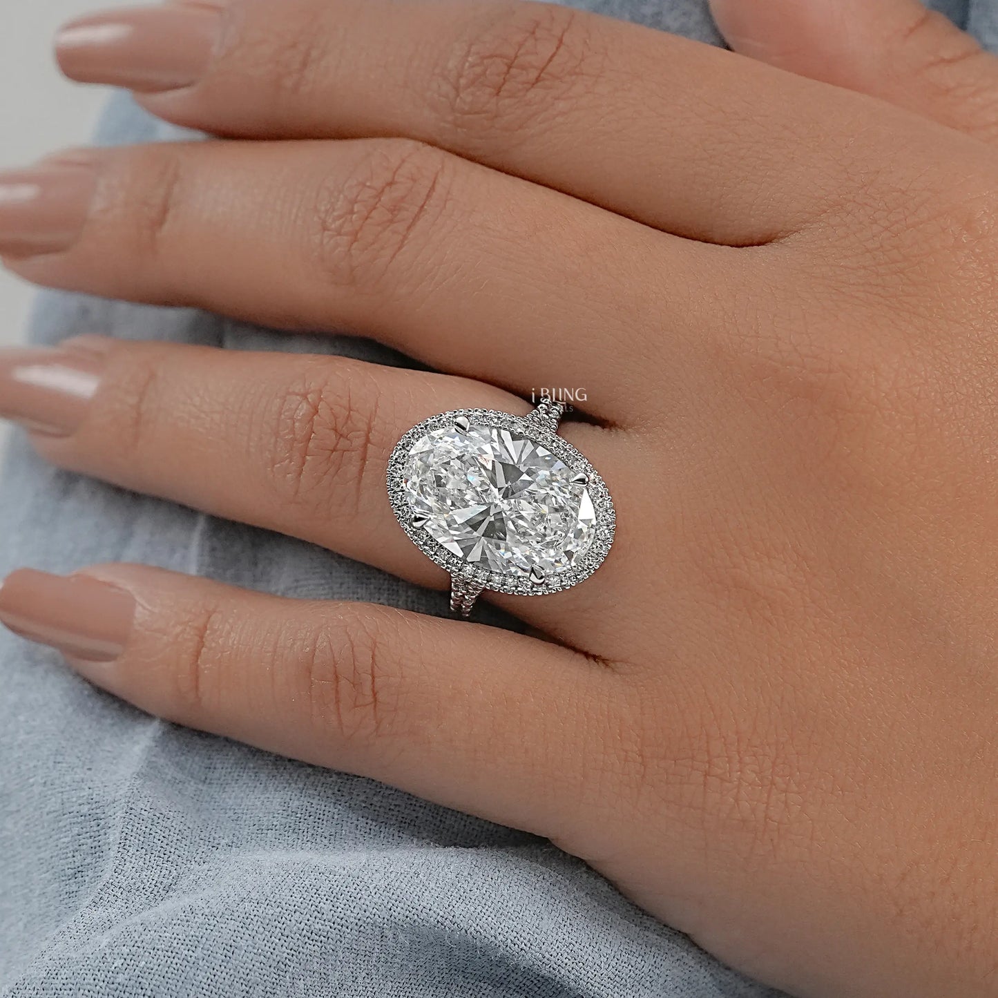 Oval Diamond Split Shank Hidden Halo Ring Halo Ring