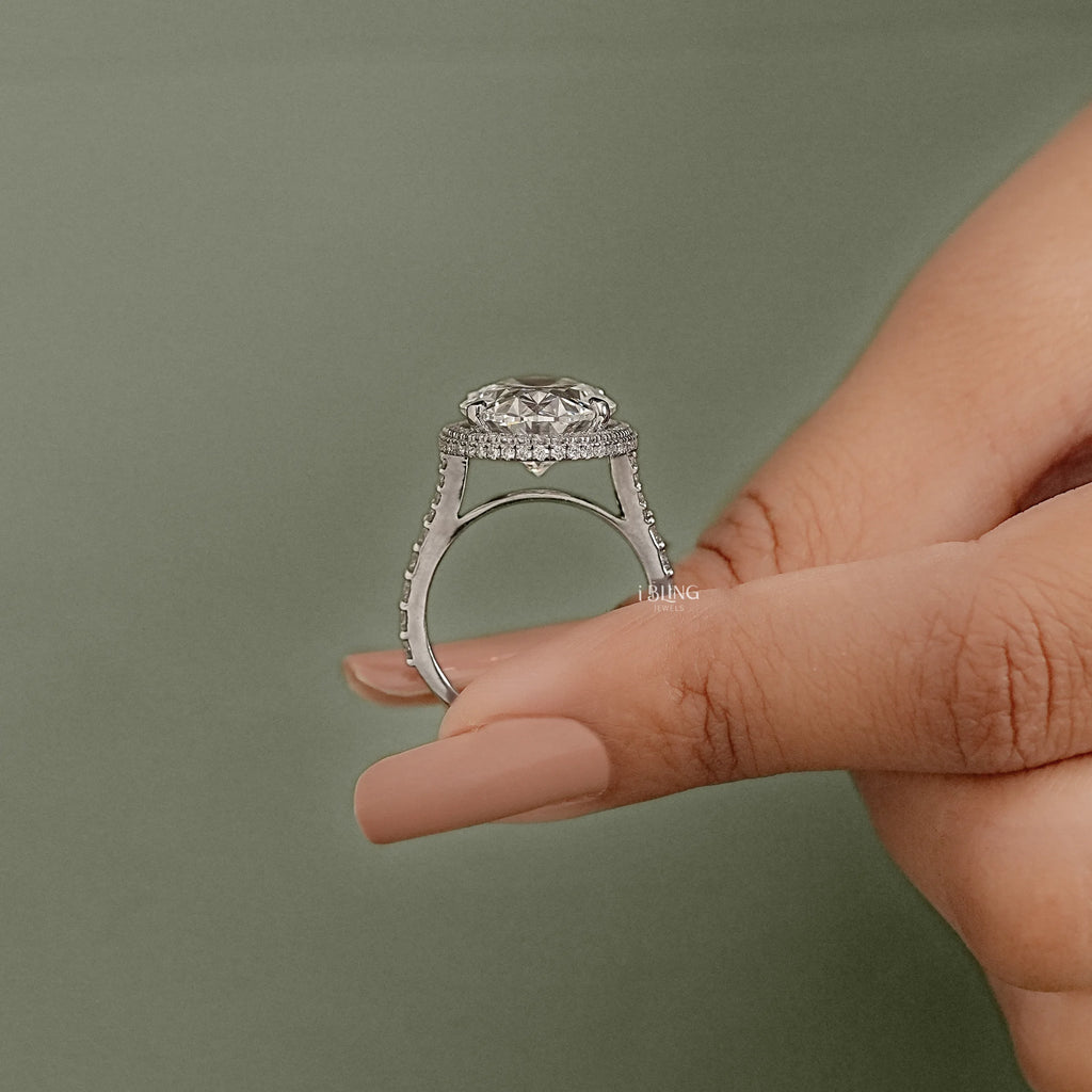 Oval Diamond Split Shank Hidden Halo Ring