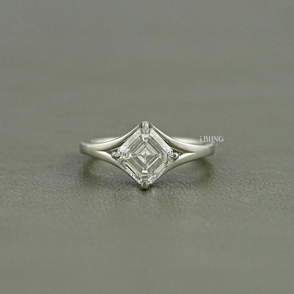 Asscher Lab Grown Diamond Solitaire Engagement Ring