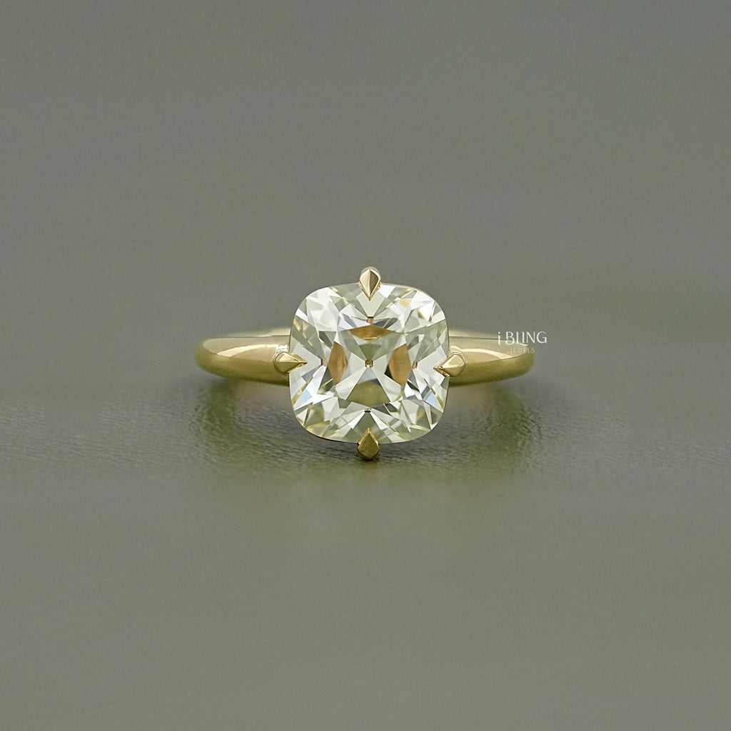 Square Old Mine Cushion Cut Solitaire Ring